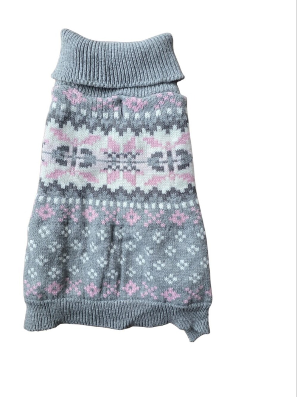 💚Dog SWEATER Cozy Grey & Pink Fair Isle Turtleneck Sweater